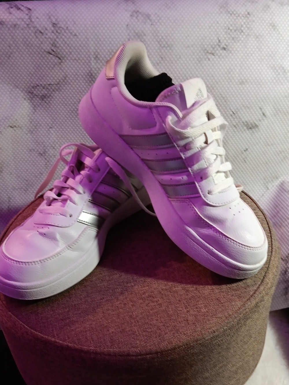 Kids White Athletic Sneakers with Grey Stripes. OR..they Fit Women As Well
